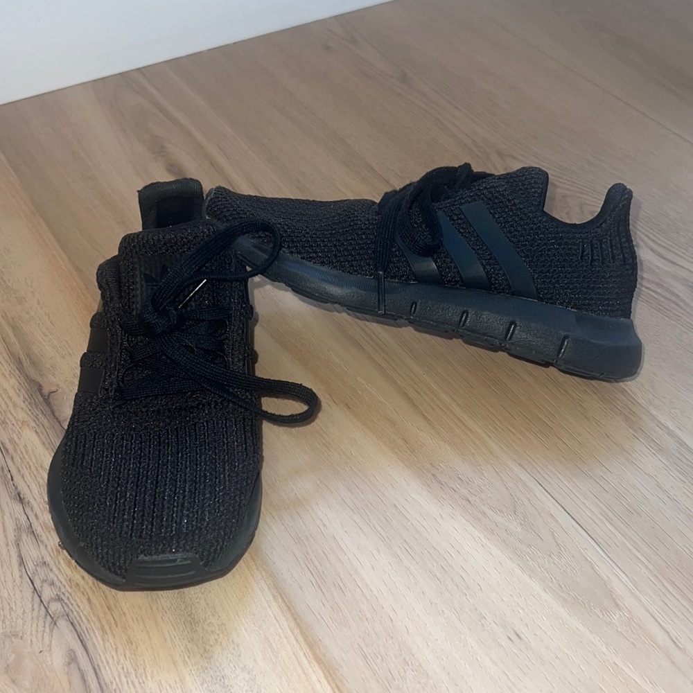 Black Adidas tennis shoes, size 3 1/2